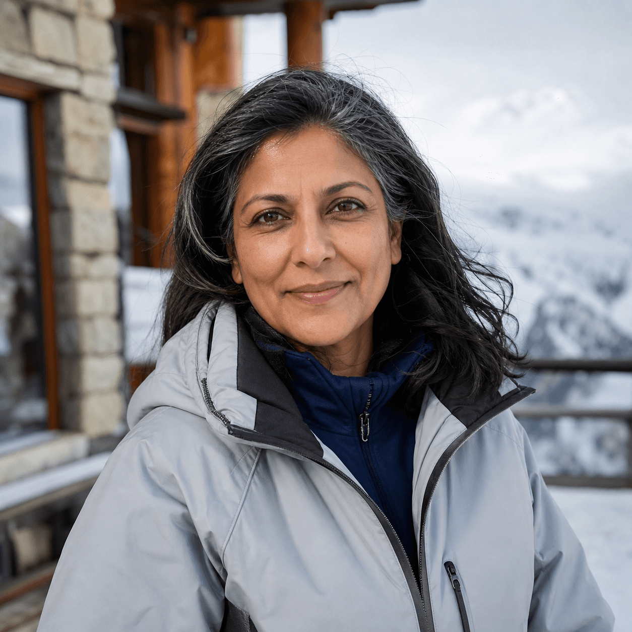 Portrait of Anika Patel after skiing.
